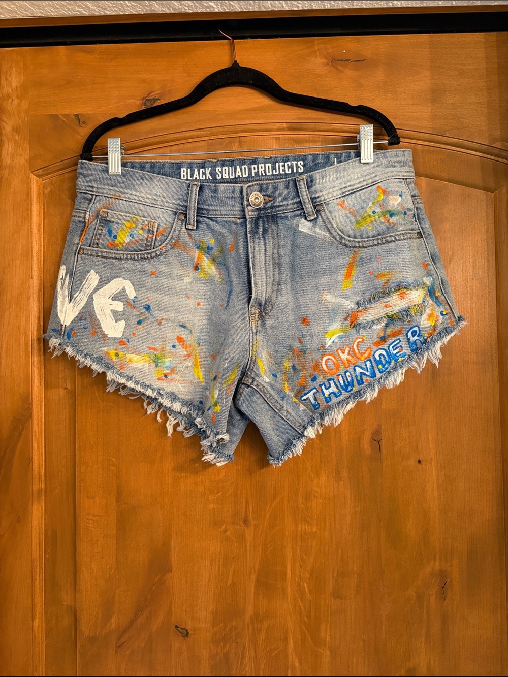 Women's Light Blue Paint-Splatter Denim Shorts